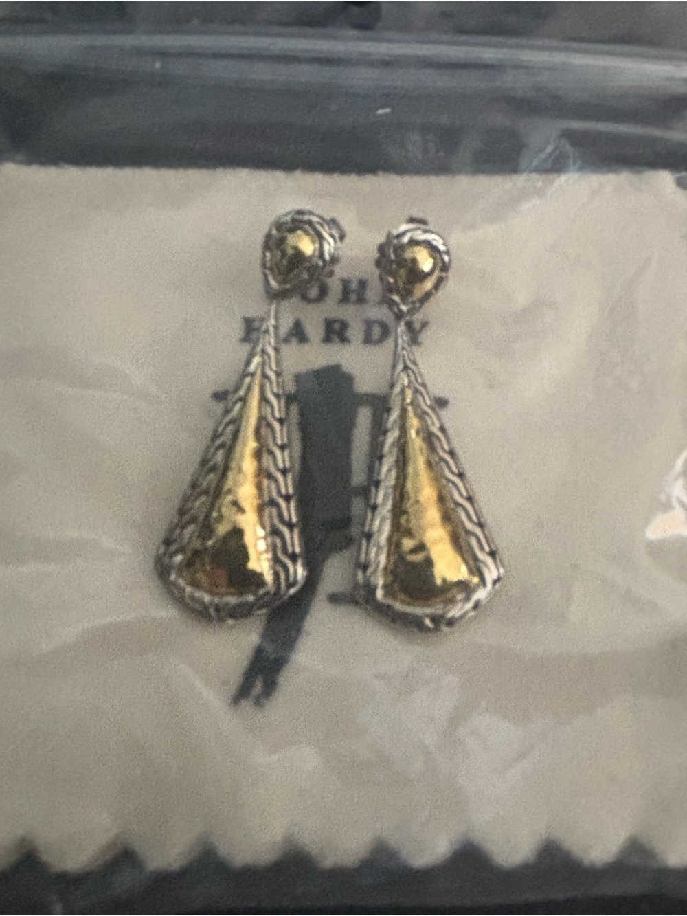 John Hardy Palu 22K Gold Sterling Silver 925 Hammered Drop Dangle Earrings